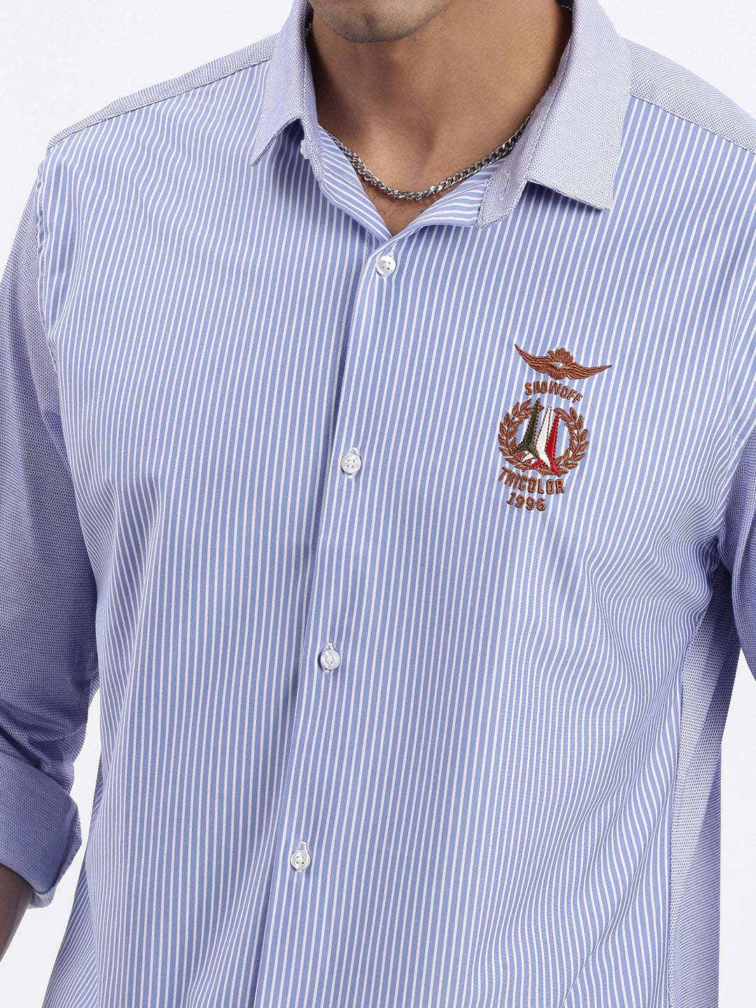 Men Blue Striped Slim Fit Shirt