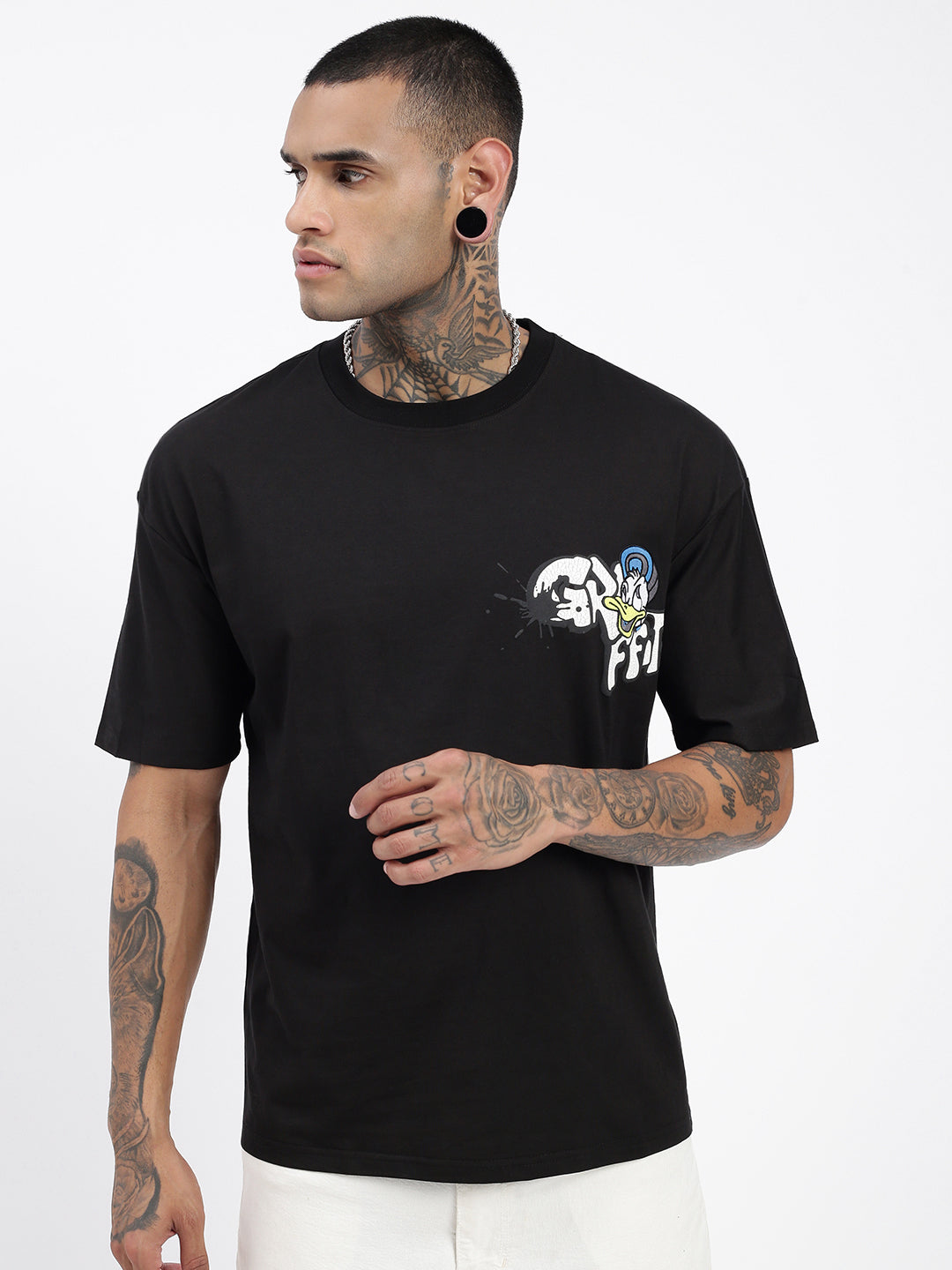 Men Graphic Black Relaxed Fit T Shirt