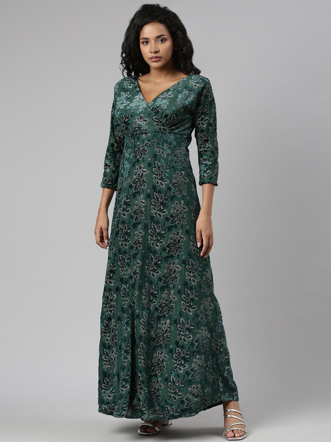 Women Green Floral Empire Dress