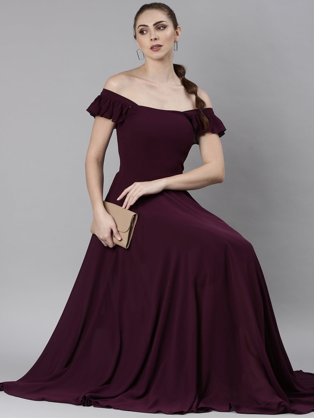 Women Violet Solid Fit and Flare Dress