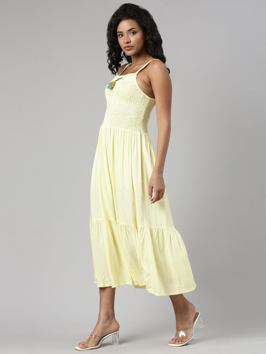 Women Yellow Solid Fit and Flare Dress