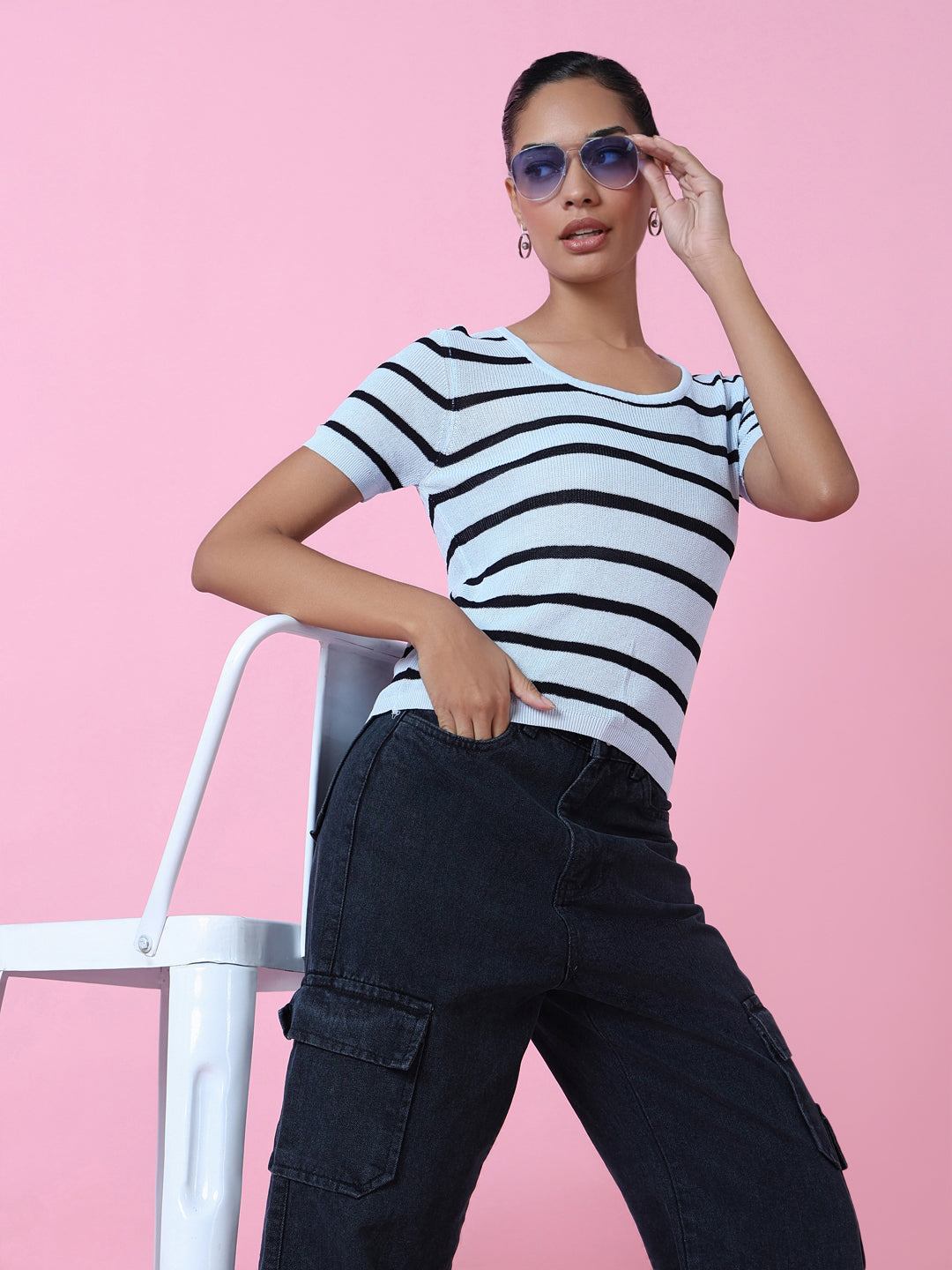 Women Blue Striped Top