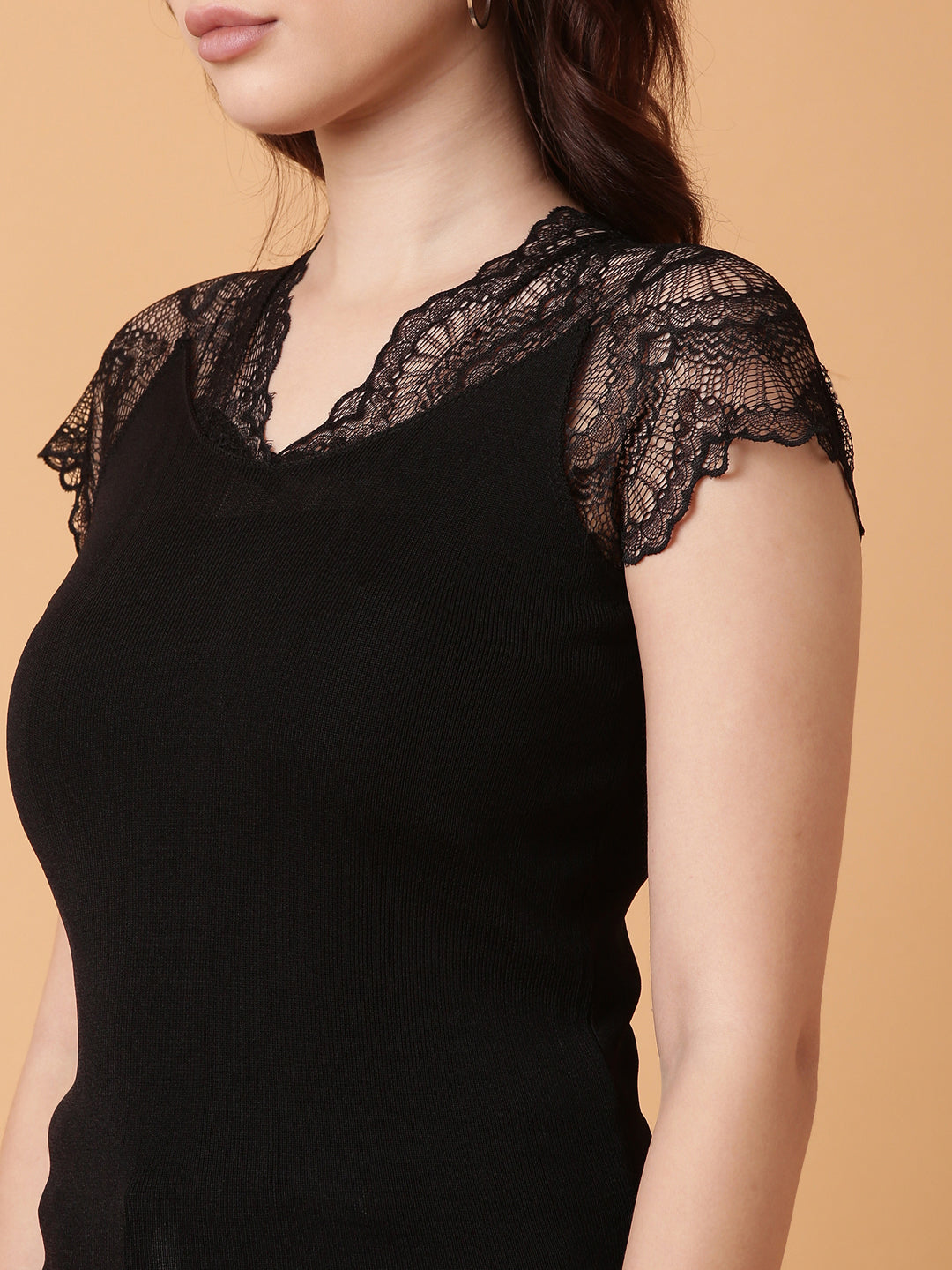 Women Black Solid Fitted Top