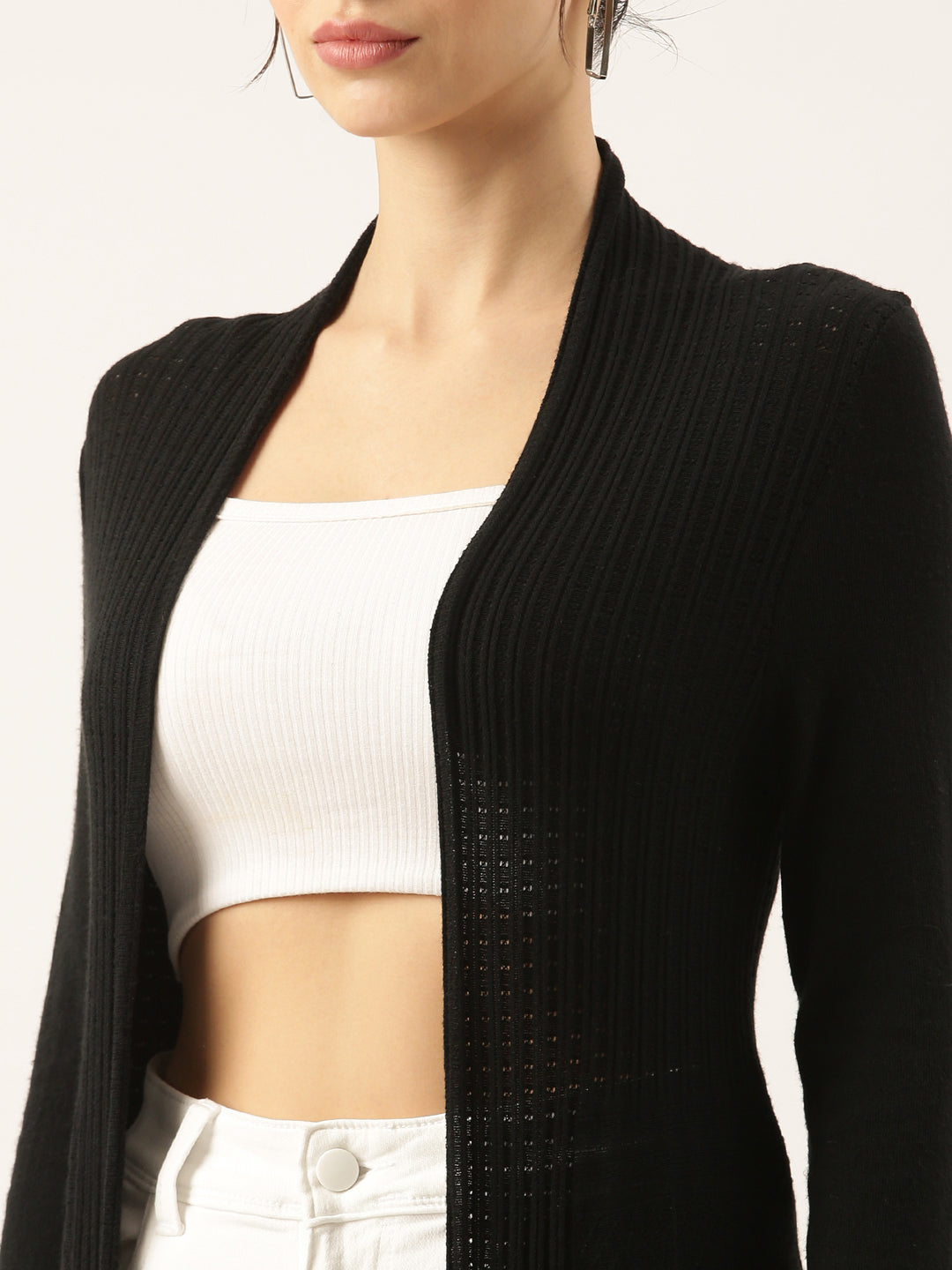 Women Black Solid Shrug