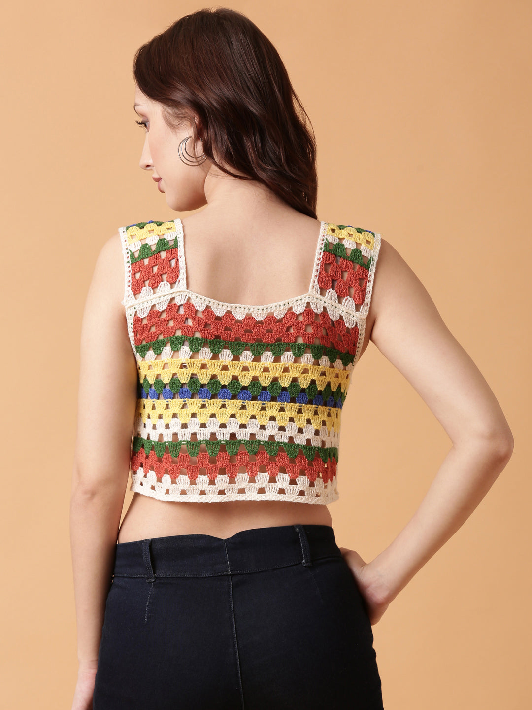 Women Rust Solid Crochet Crop Top