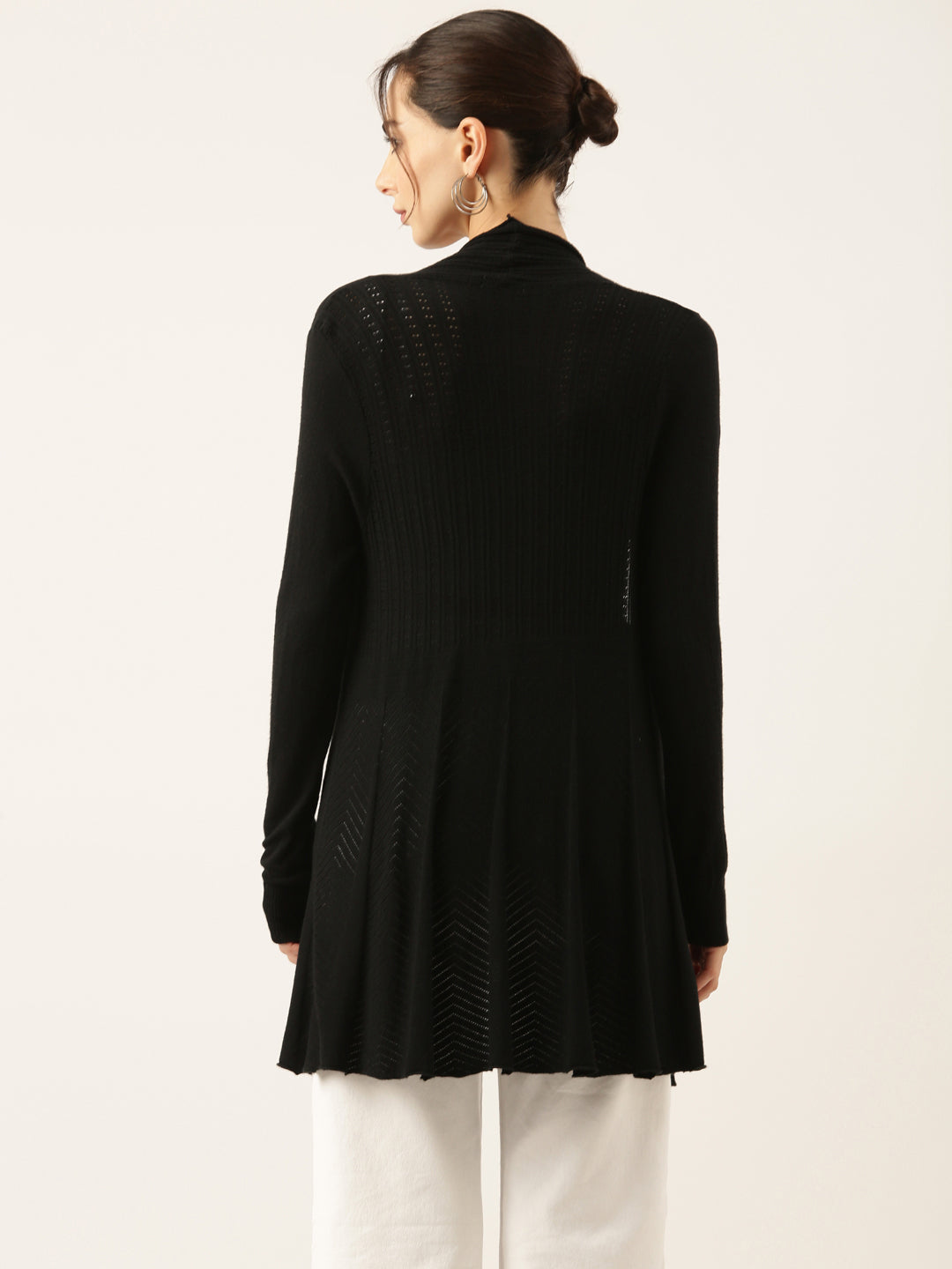 Women Black Solid Longline Shrug