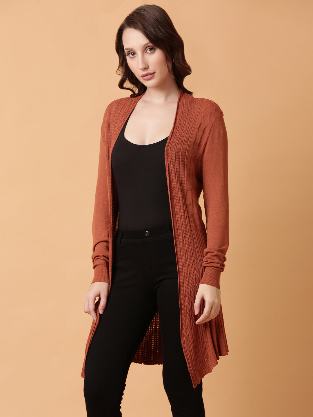 Women Rust Solid Longline Shrug