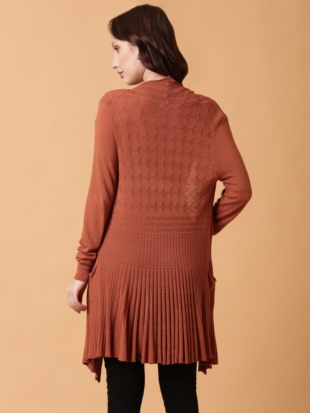 Women Rust Solid Longline Shrug