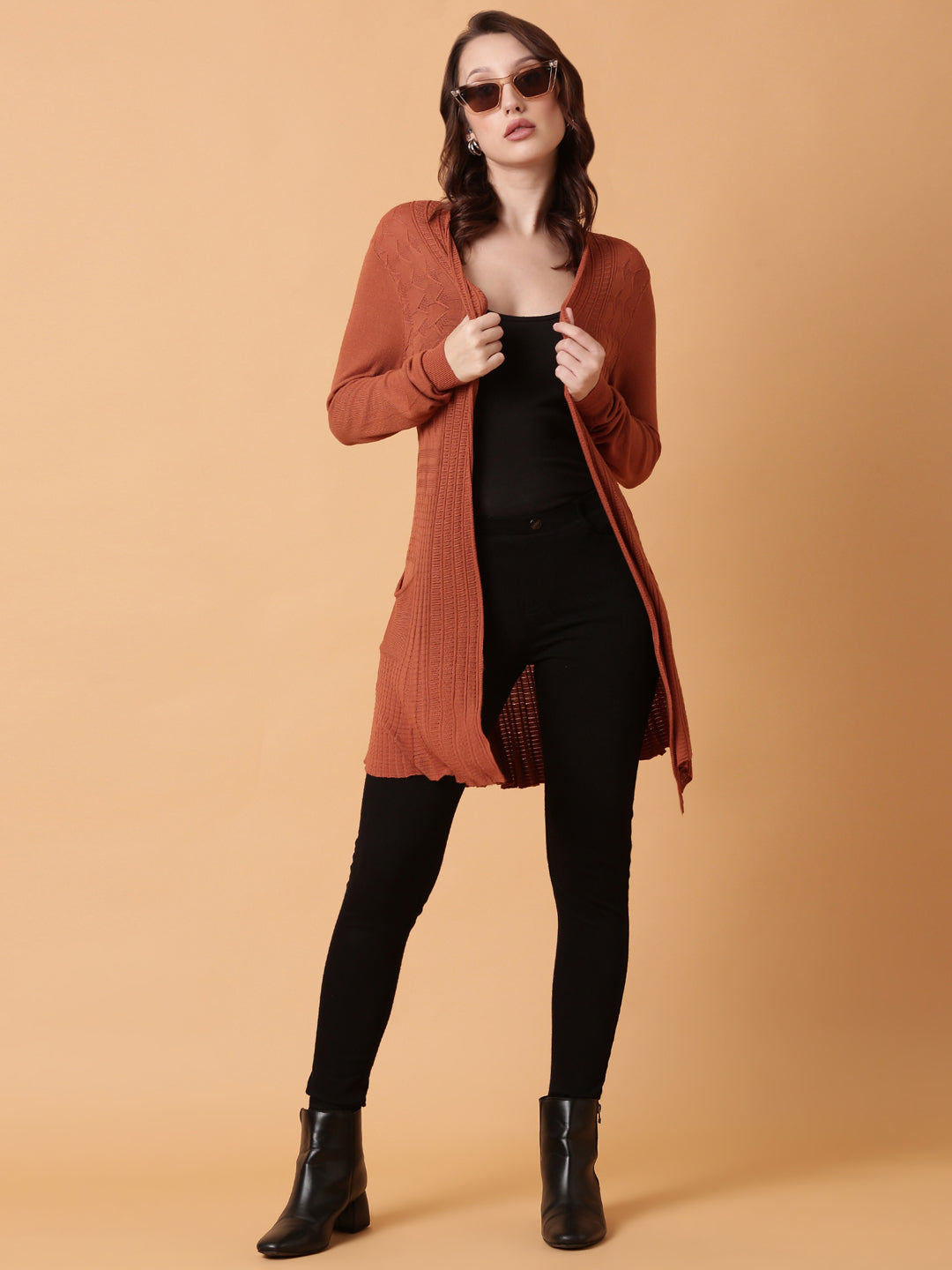 Women Rust Solid Longline Shrug