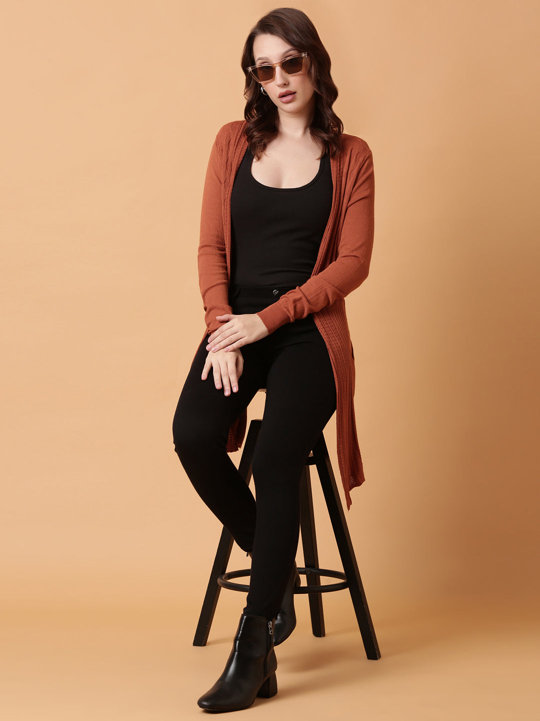 Women Rust Solid Longline Shrug