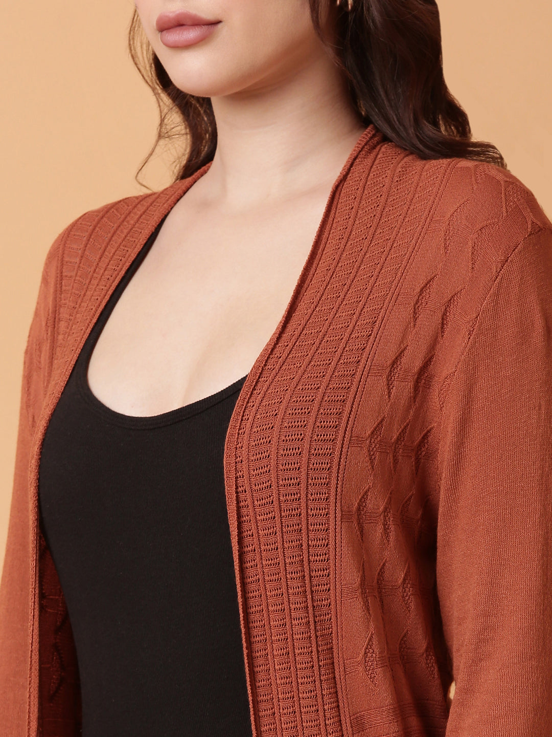 Women Rust Solid Longline Shrug