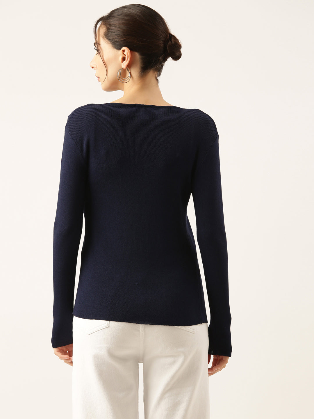 Women Navy Blue Solid Shrug