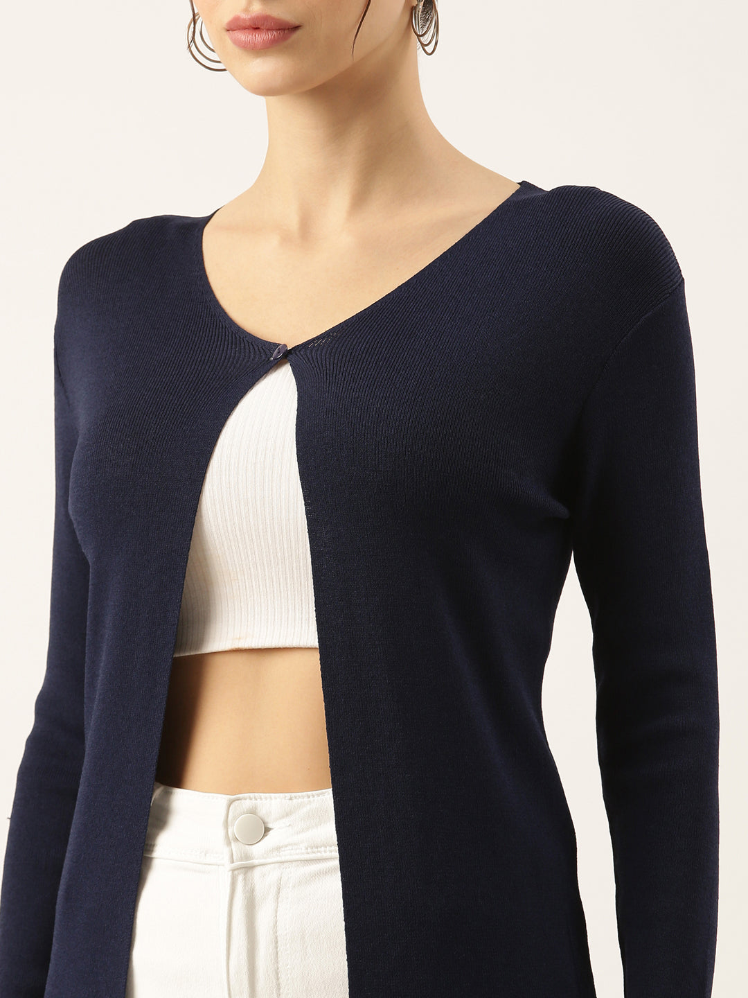 Women Navy Blue Solid Shrug