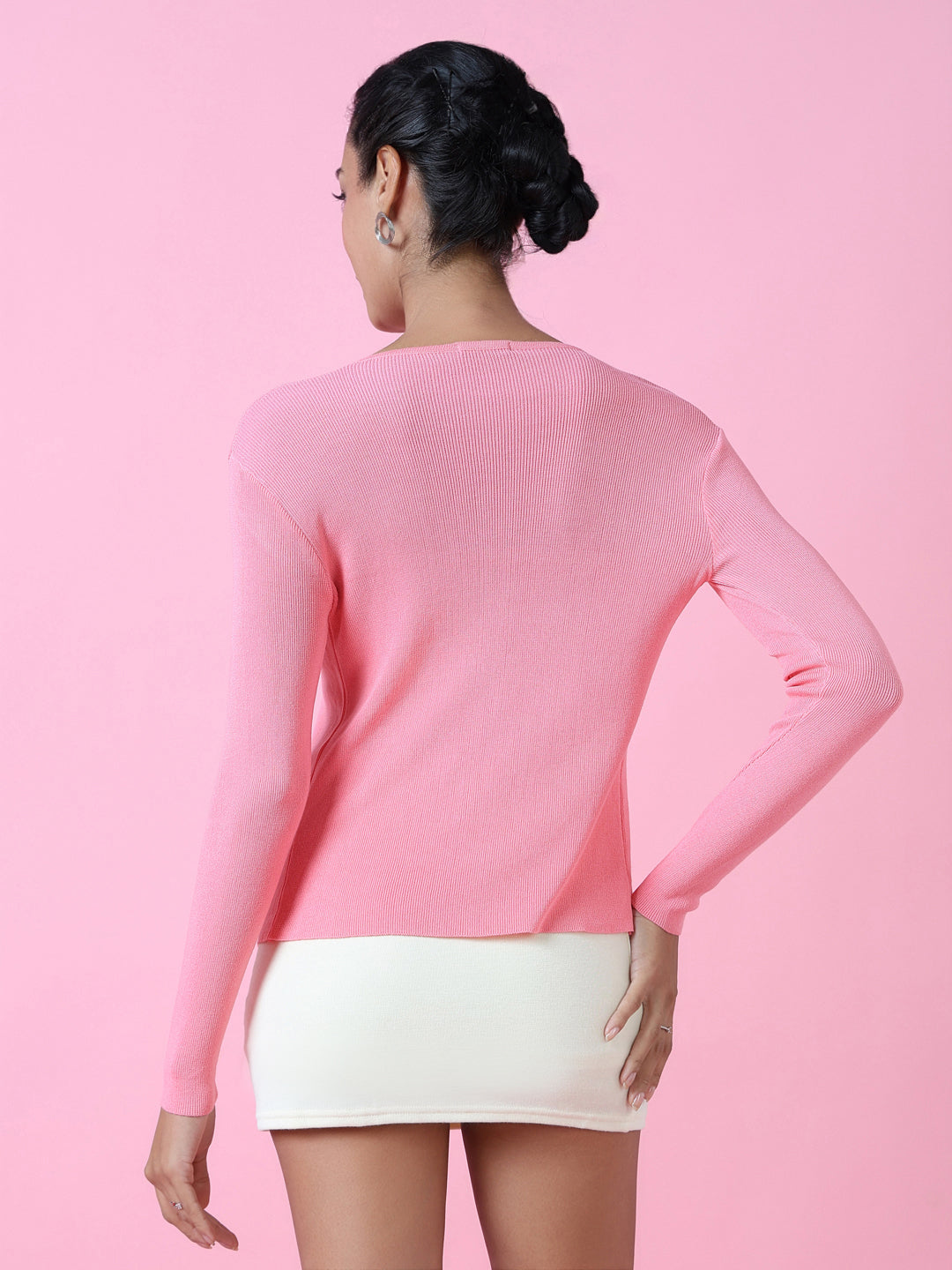 Women Pink Solid Shrug