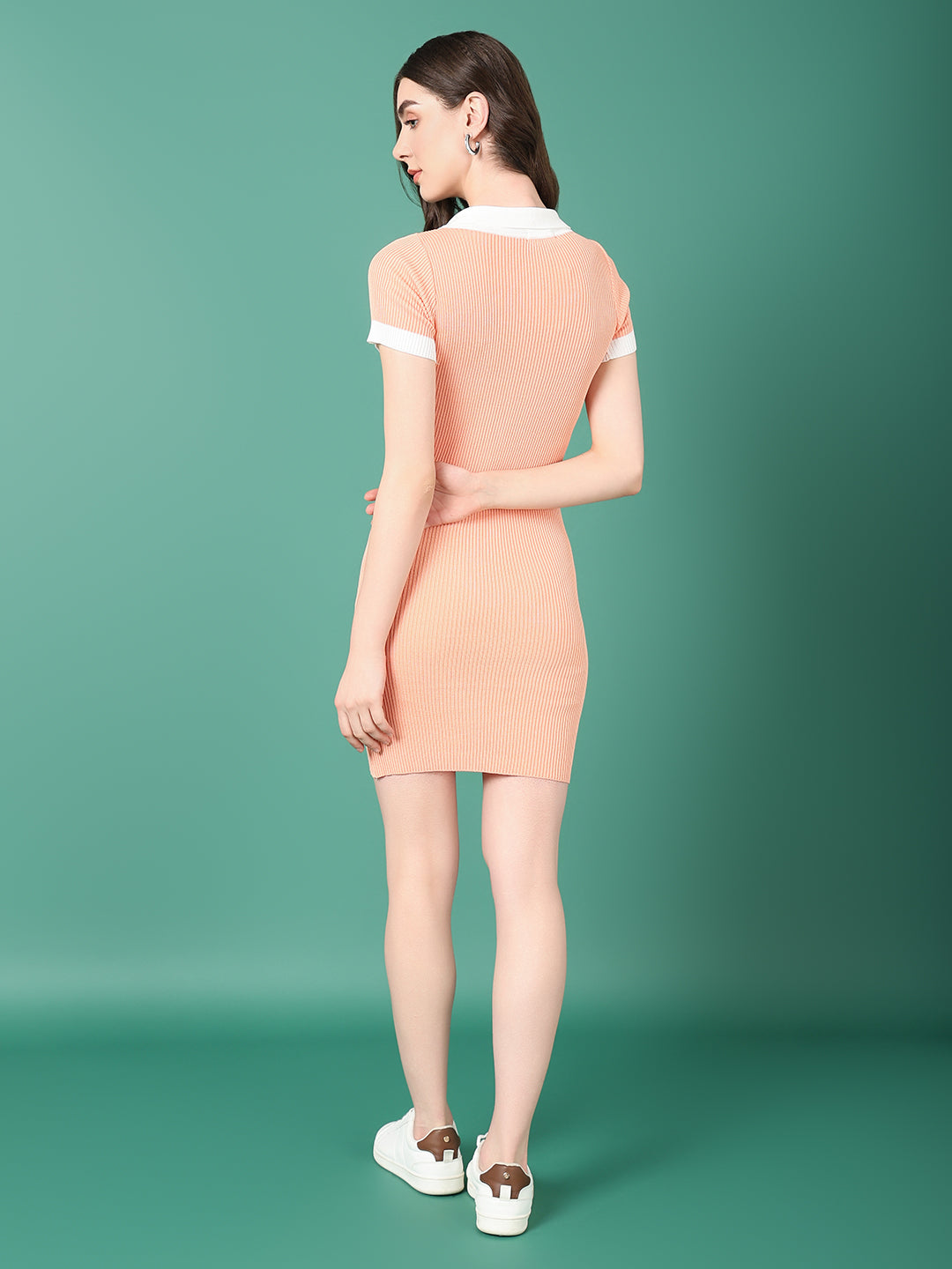 Women Peach Solid Bodycon Dress