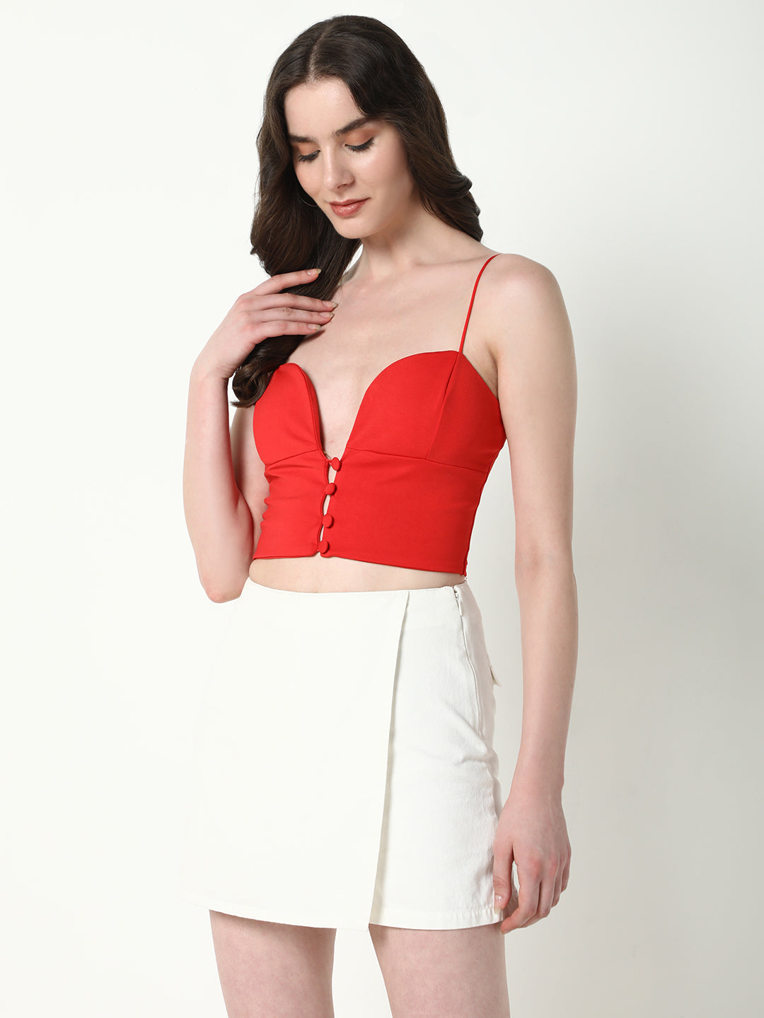 Women Red Solid Fitted Crop Top