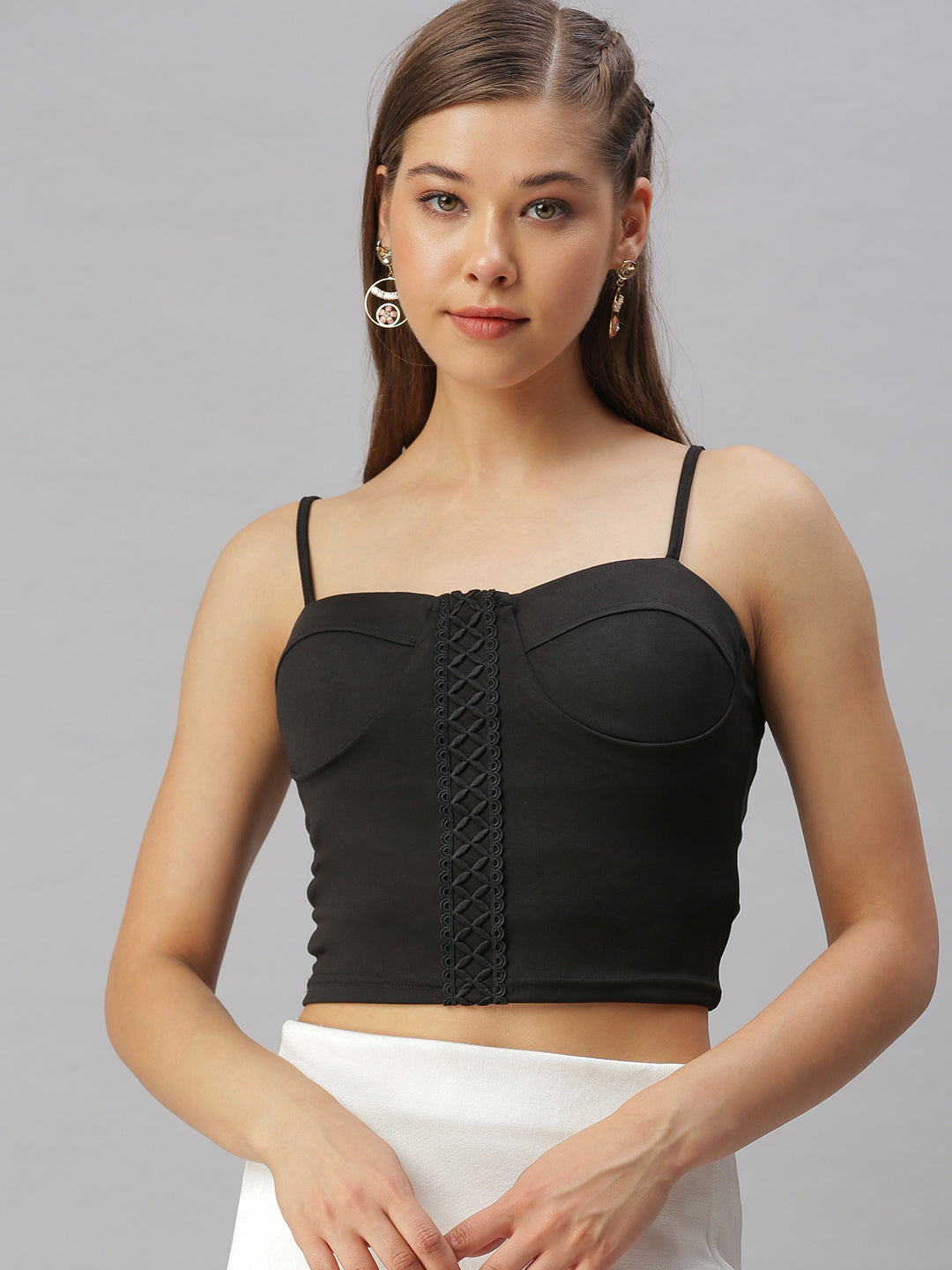 Women Sweetheart Neck Solid Black Fitted Top