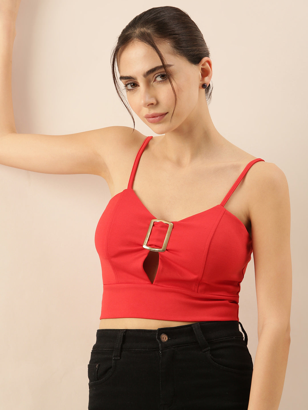 Women Solid Red Crop Top