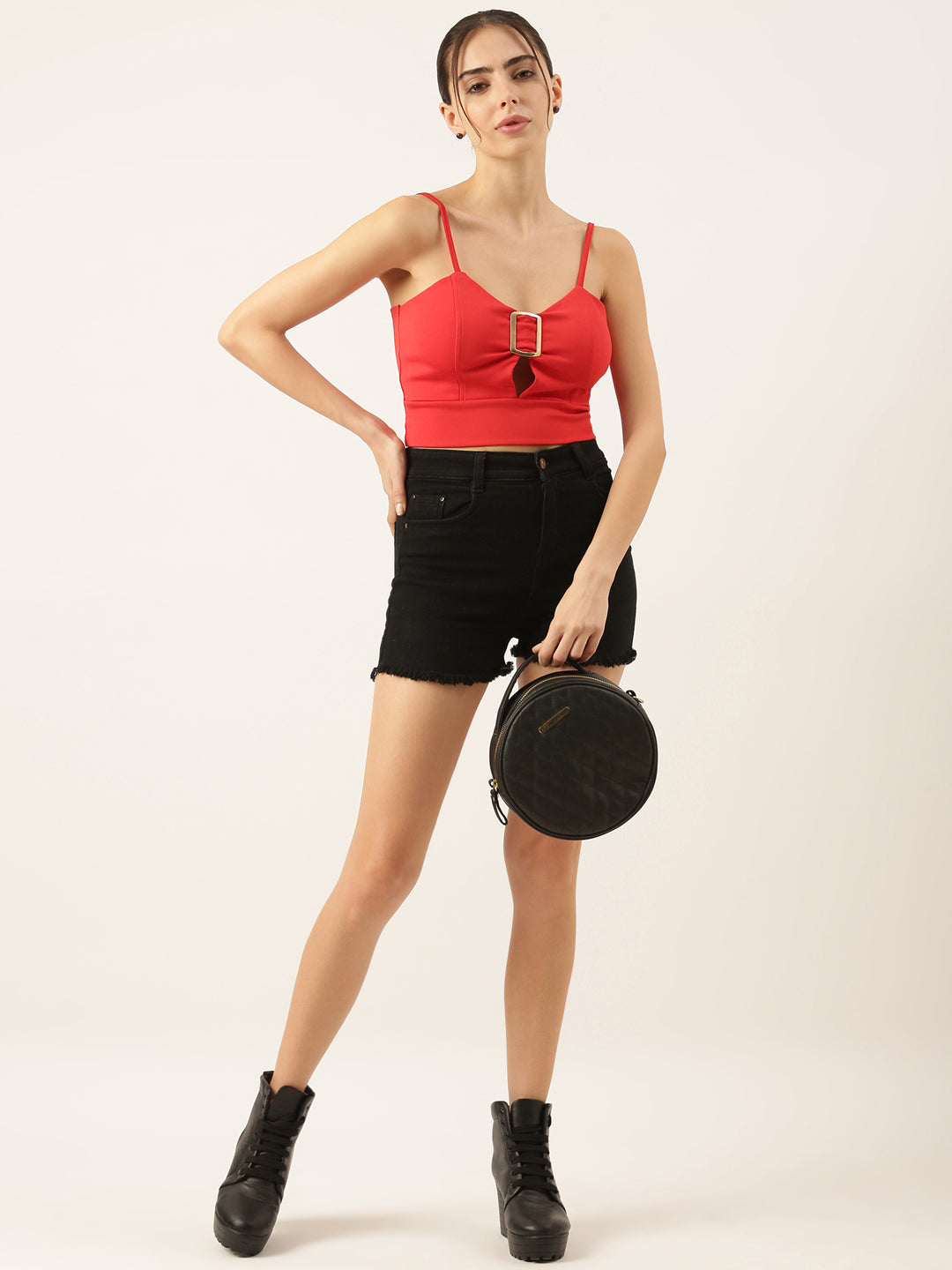 Women Solid Red Crop Top