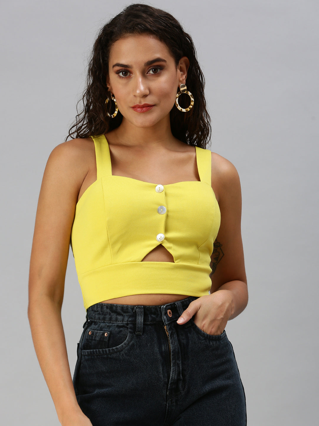 Women Sweetheart Neck Solid Yellow Bralette Top