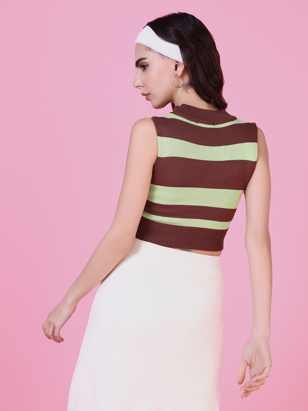 Women Brown Striped Crop Top