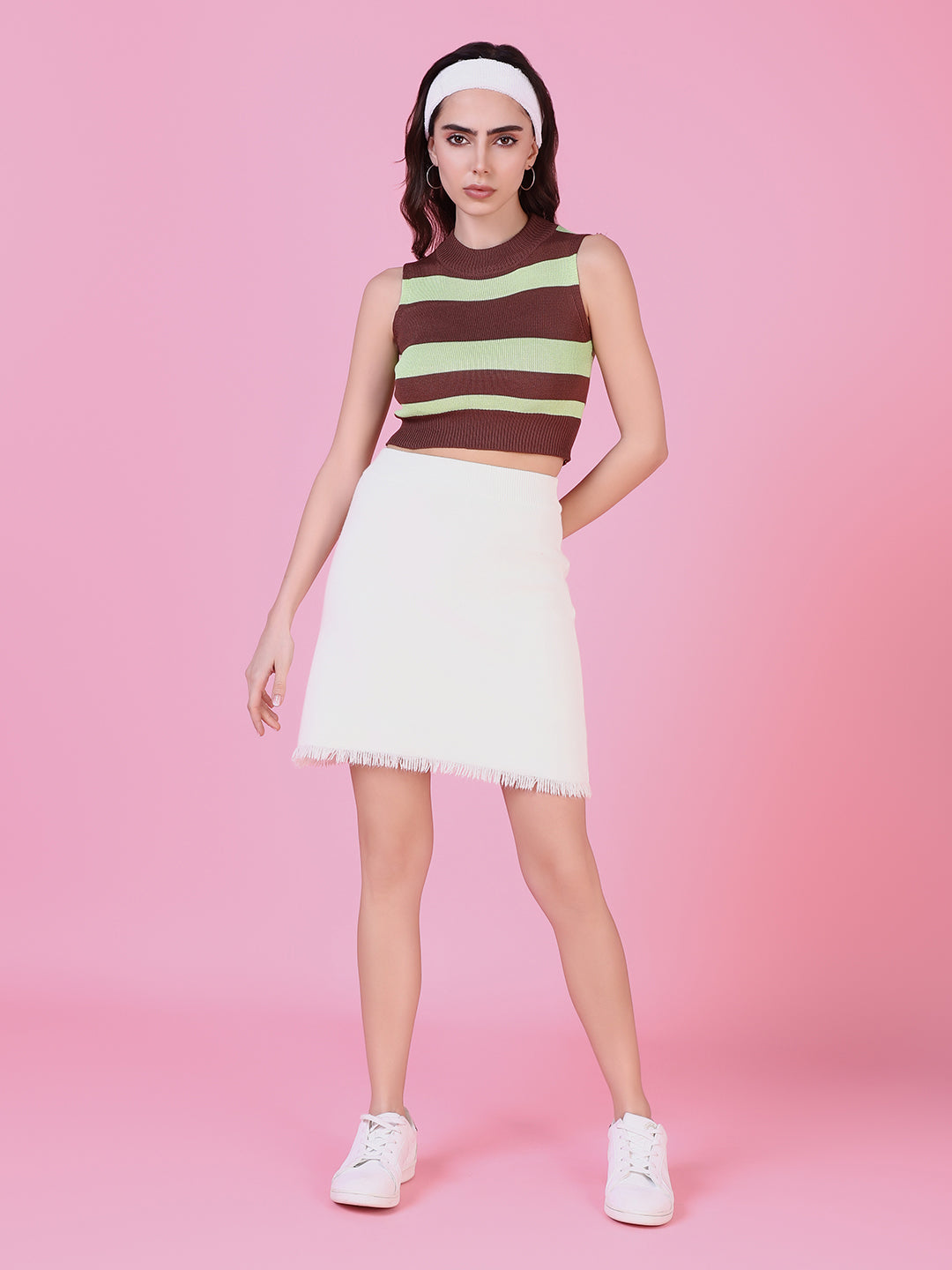 Women Brown Striped Crop Top