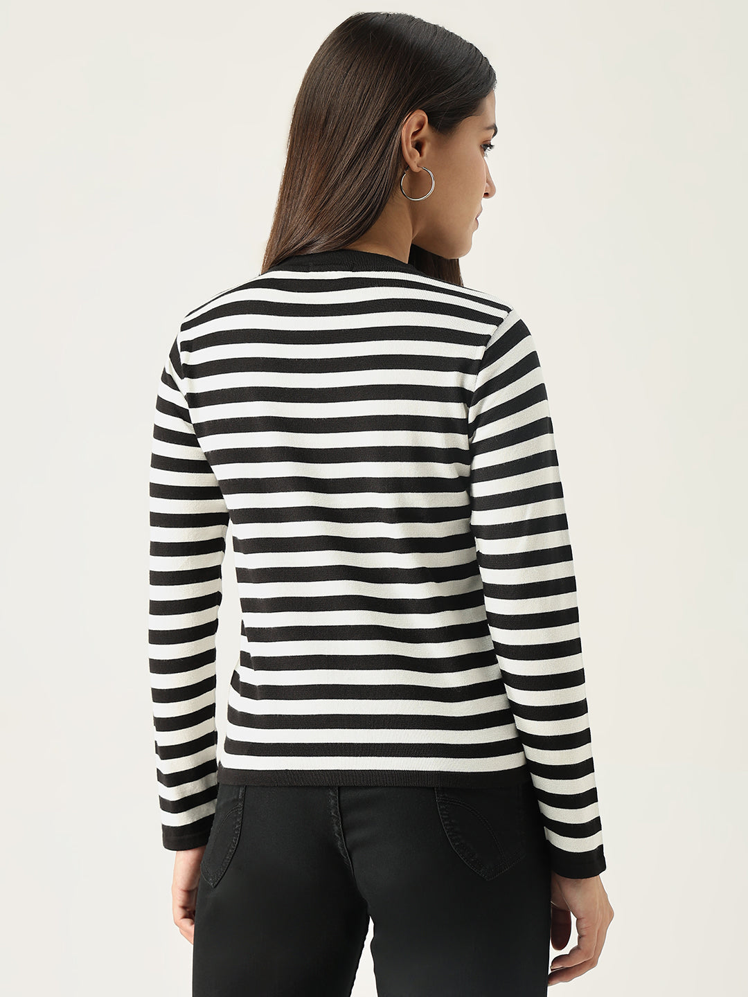 Women Striped Black Top