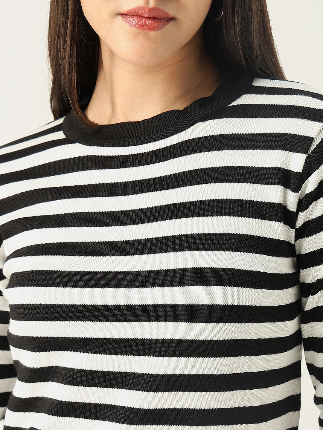 Women Striped Black Top