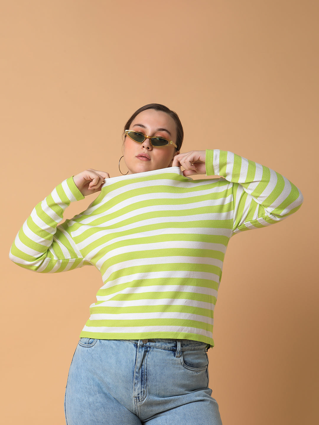 Women Striped Green Top