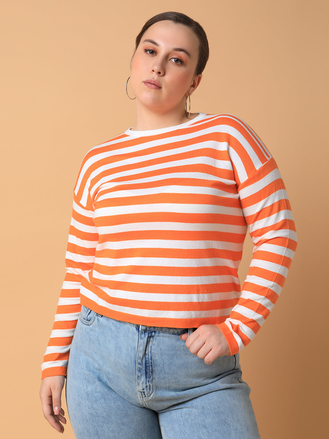 Women Striped Orange Top