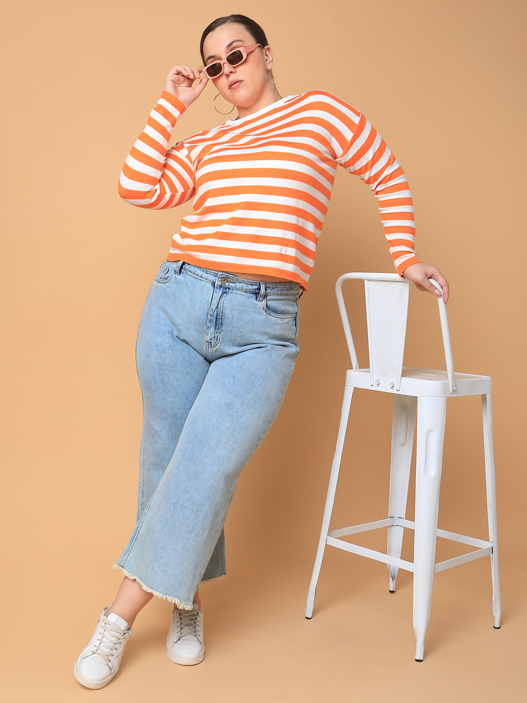 Women Striped Orange Top