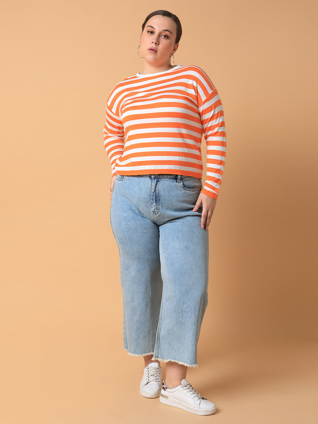 Women Striped Orange Top