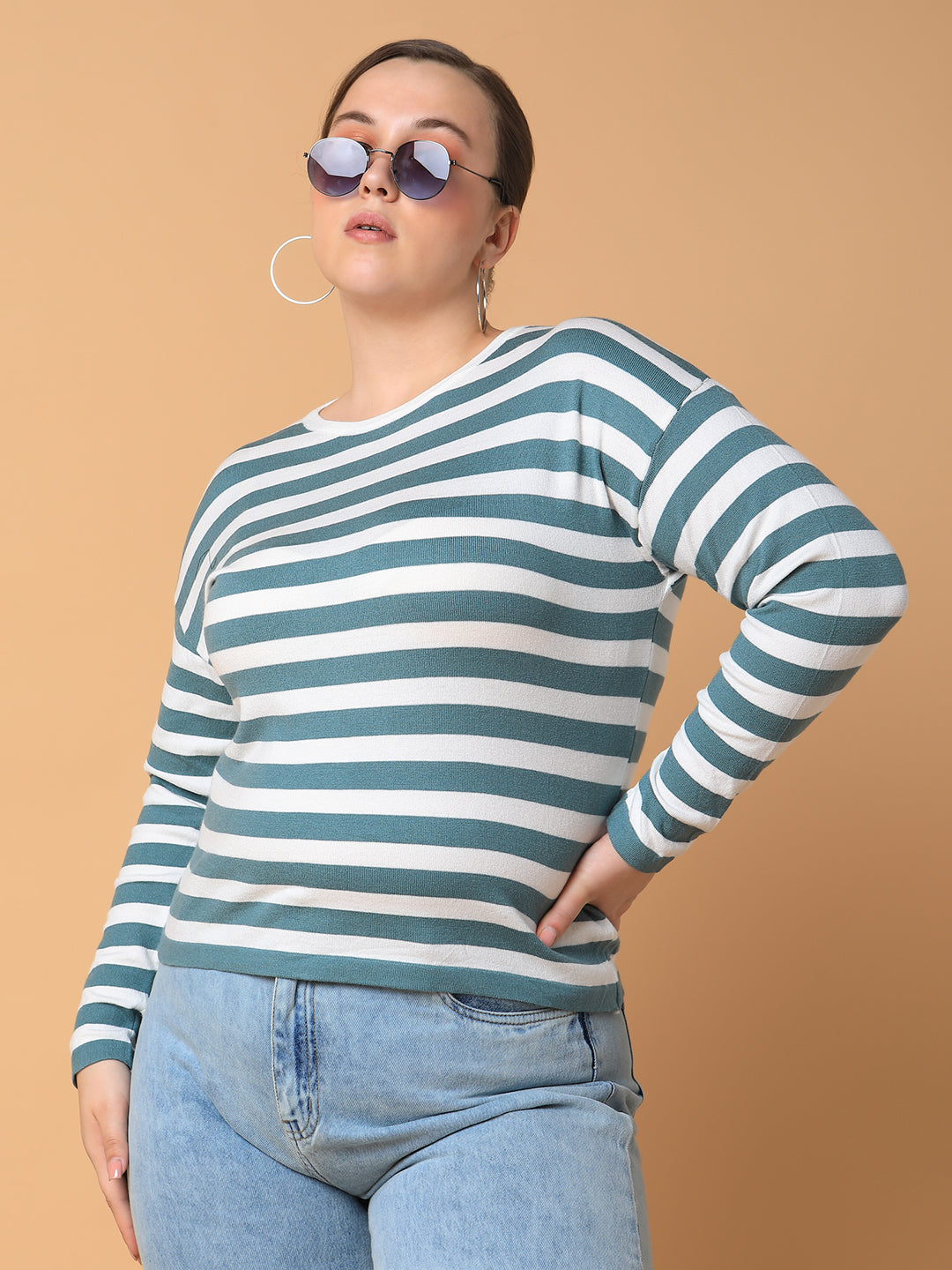 Women Striped Teal Top