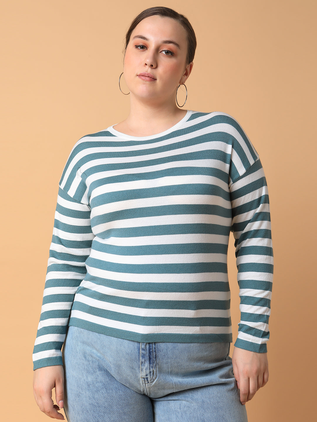 Women Striped Teal Top