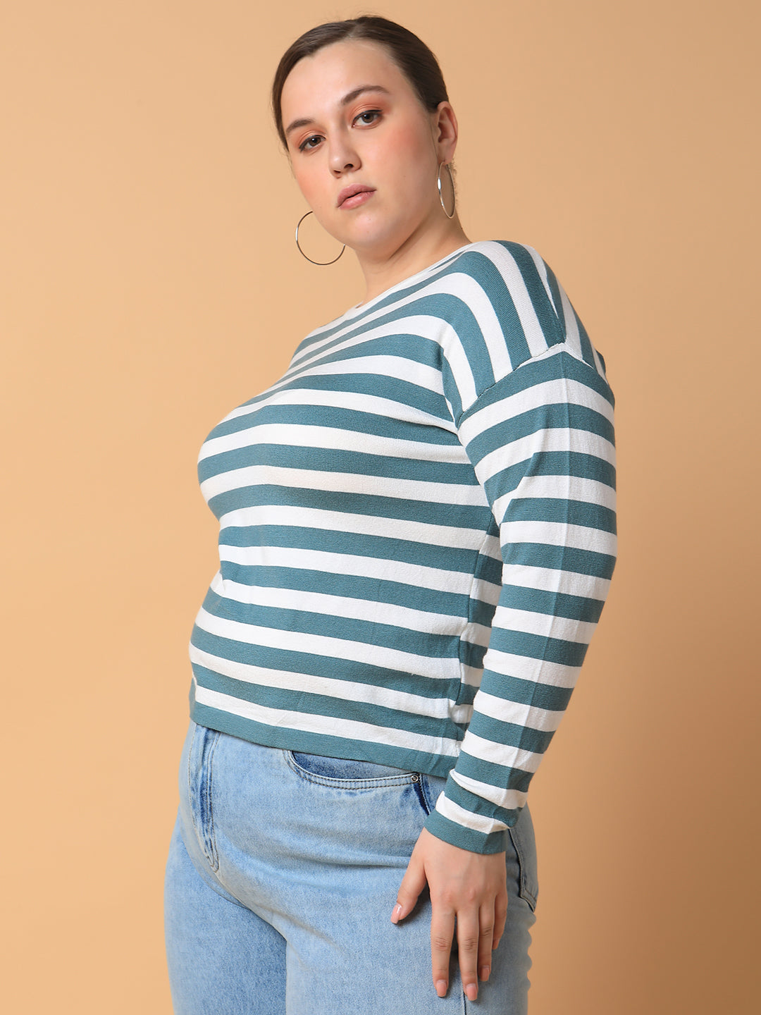 Women Striped Teal Top