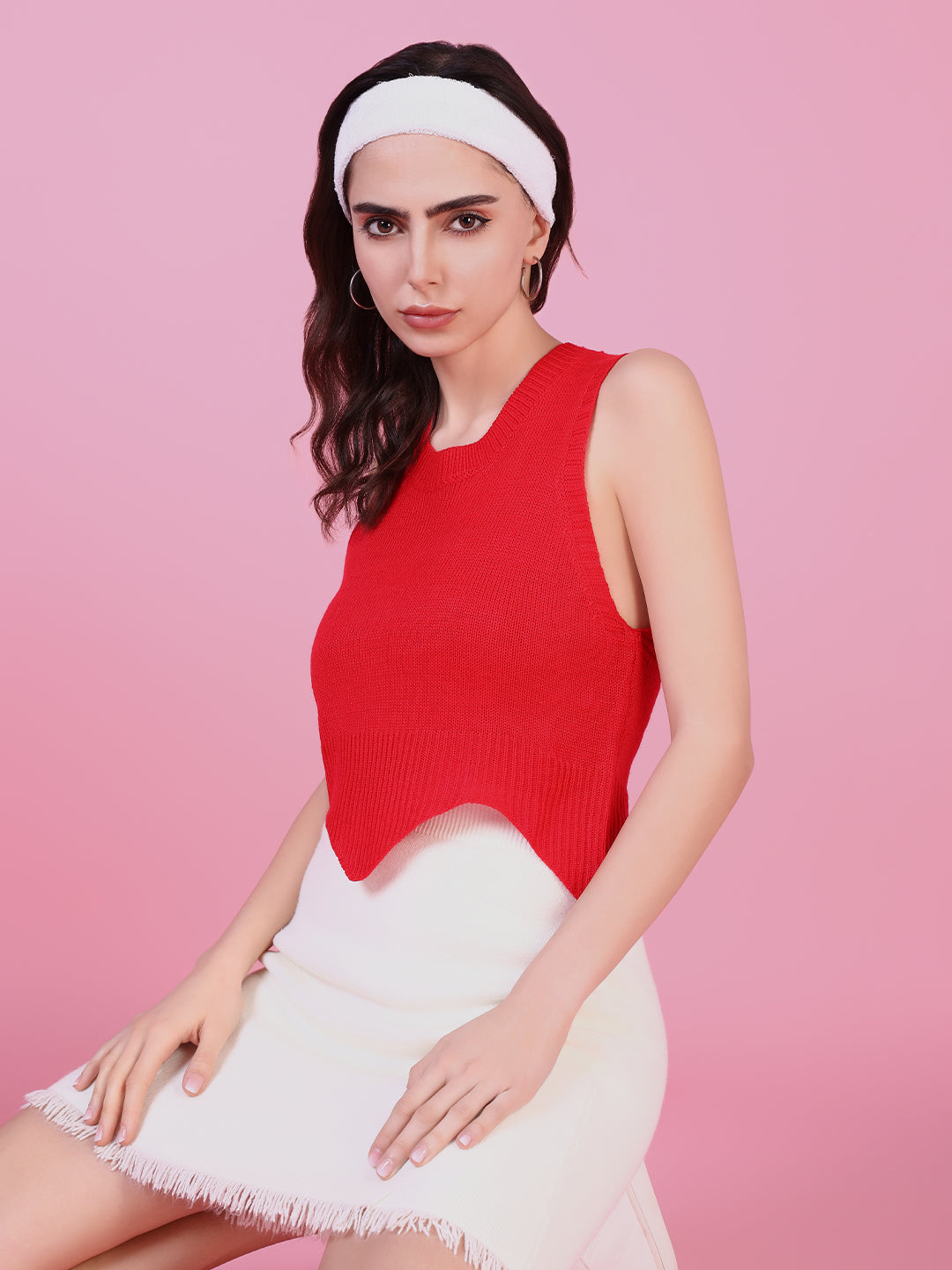 Women Red Solid Fitted Top