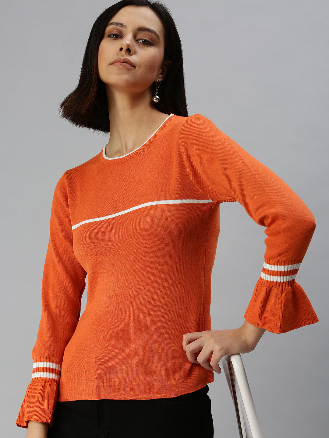 Women Solid Orange Fitted Top