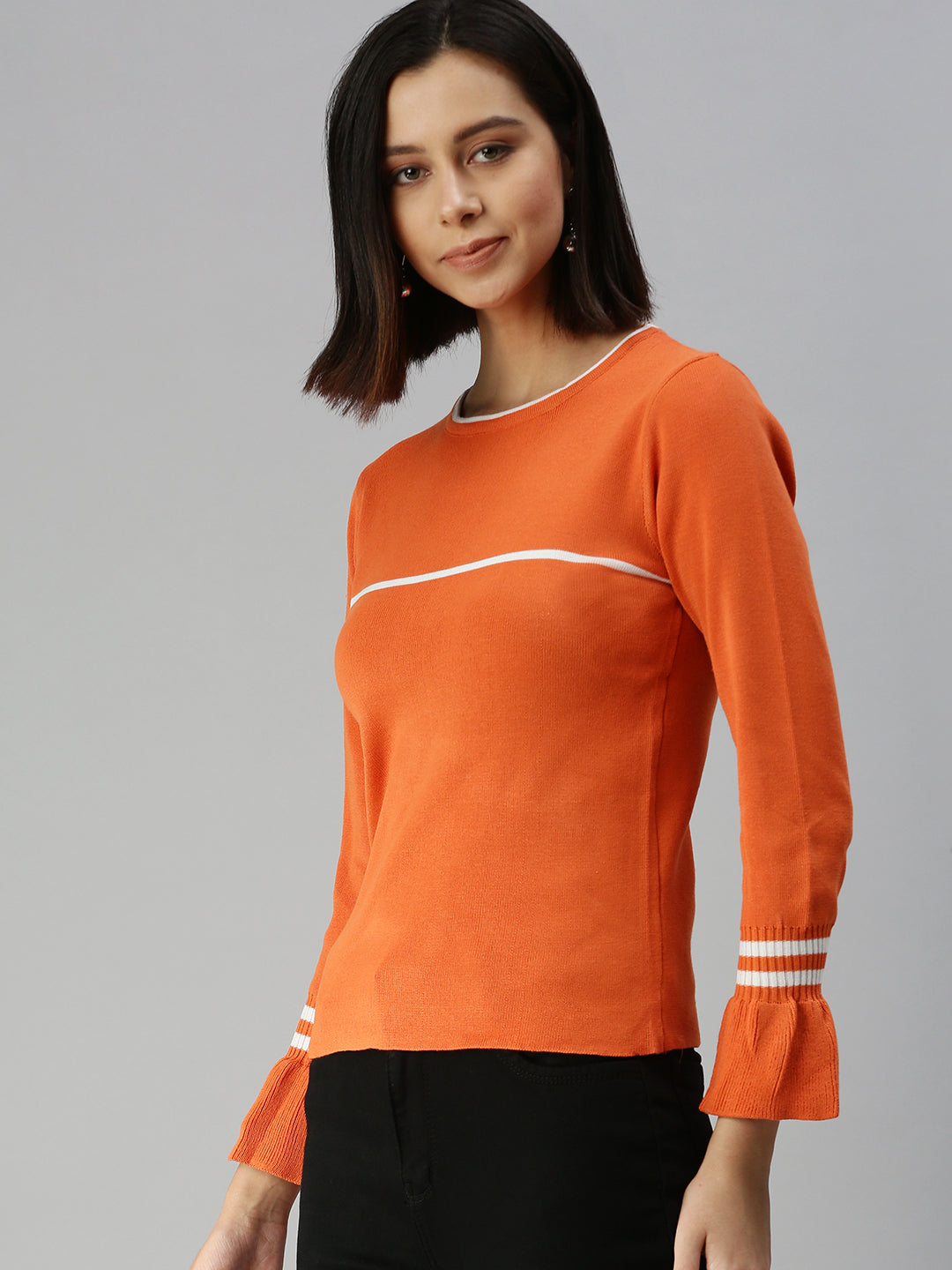 Women Solid Orange Fitted Top