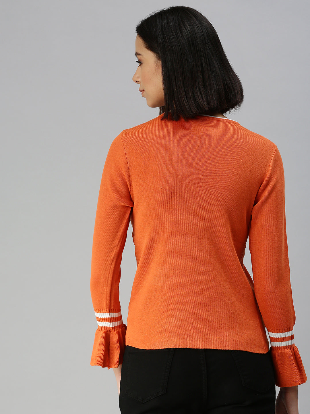 Women Solid Orange Fitted Top