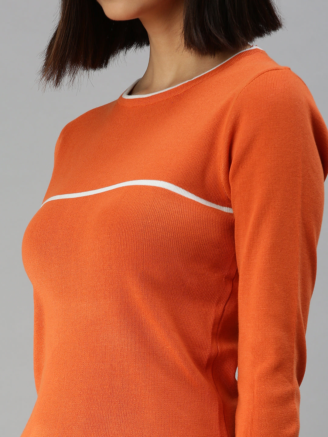 Women Solid Orange Fitted Top