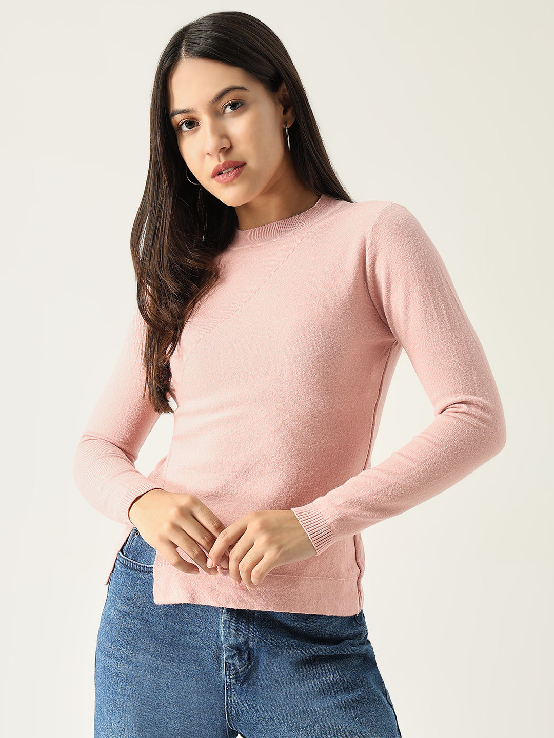 Women Solid Pink Fitted Top