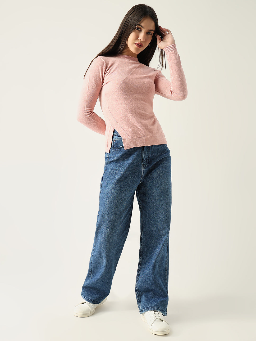 Women Solid Pink Fitted Top