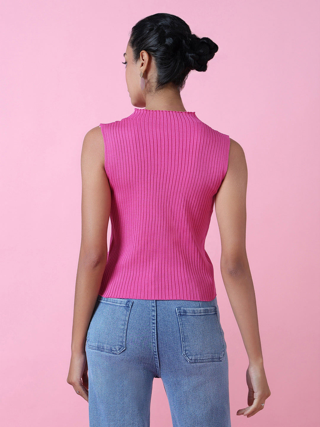 Women Pink Solid Fitted Top