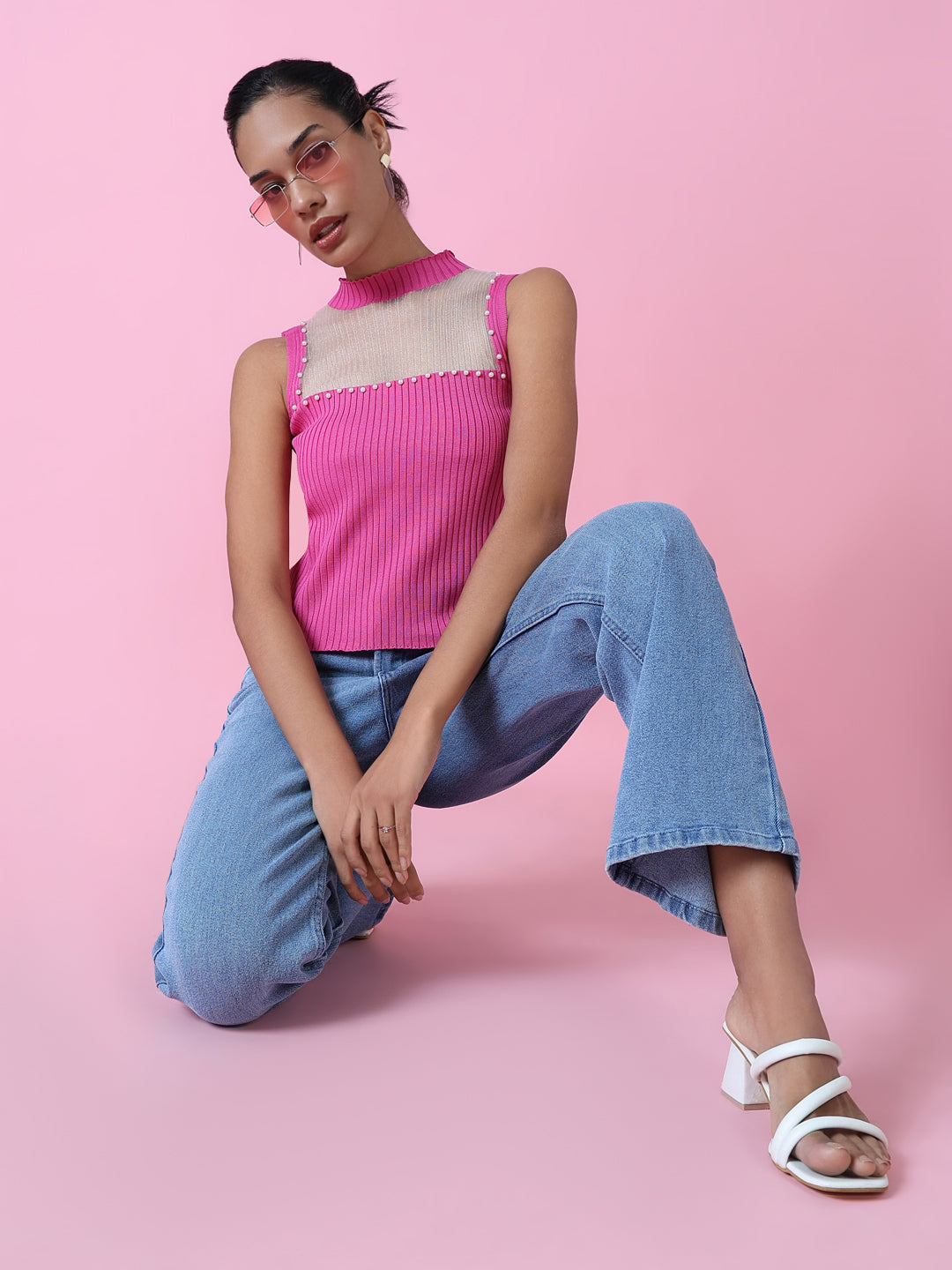 Women Pink Solid Fitted Top