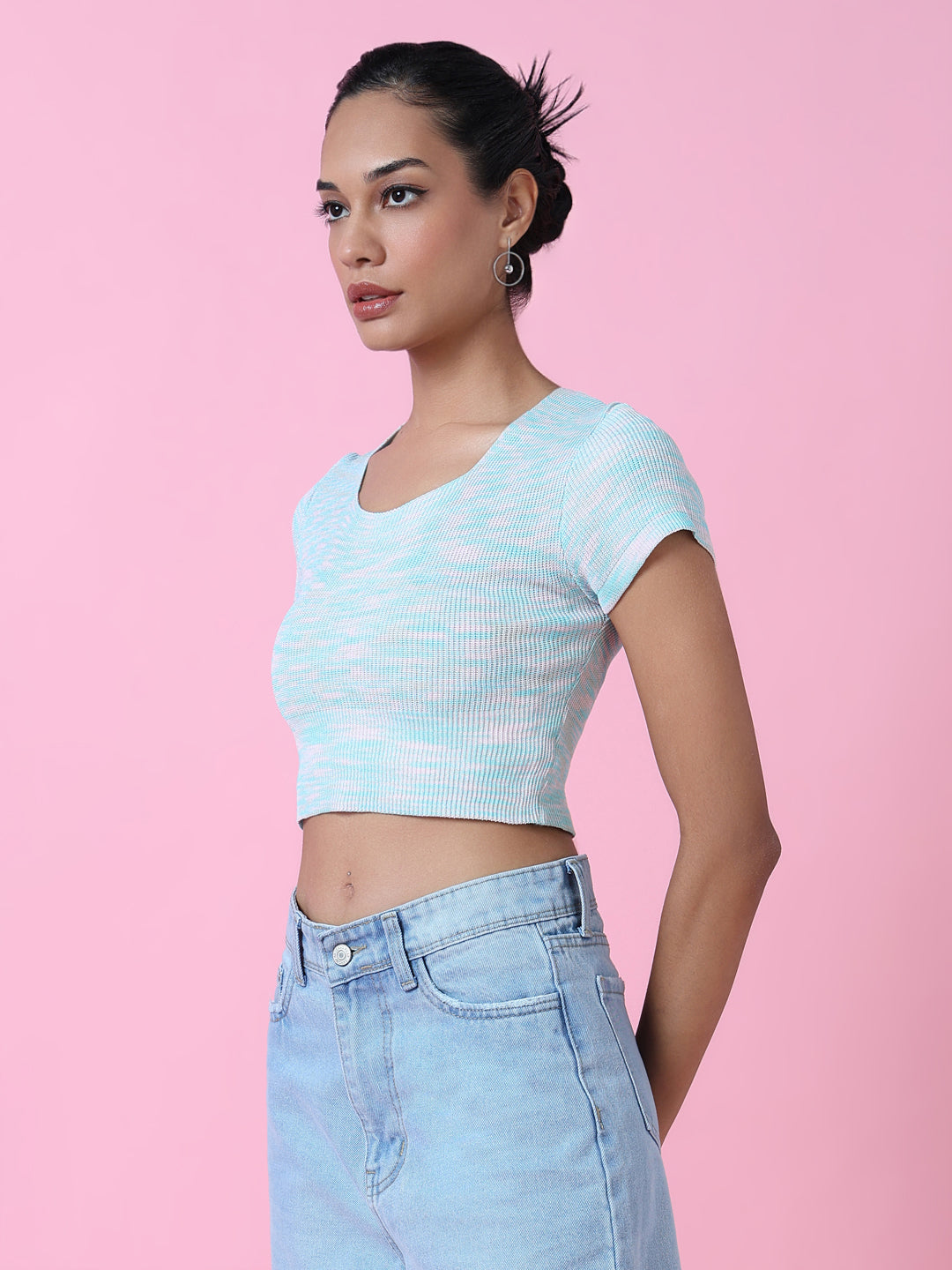 Women Blue Solid Crop Top