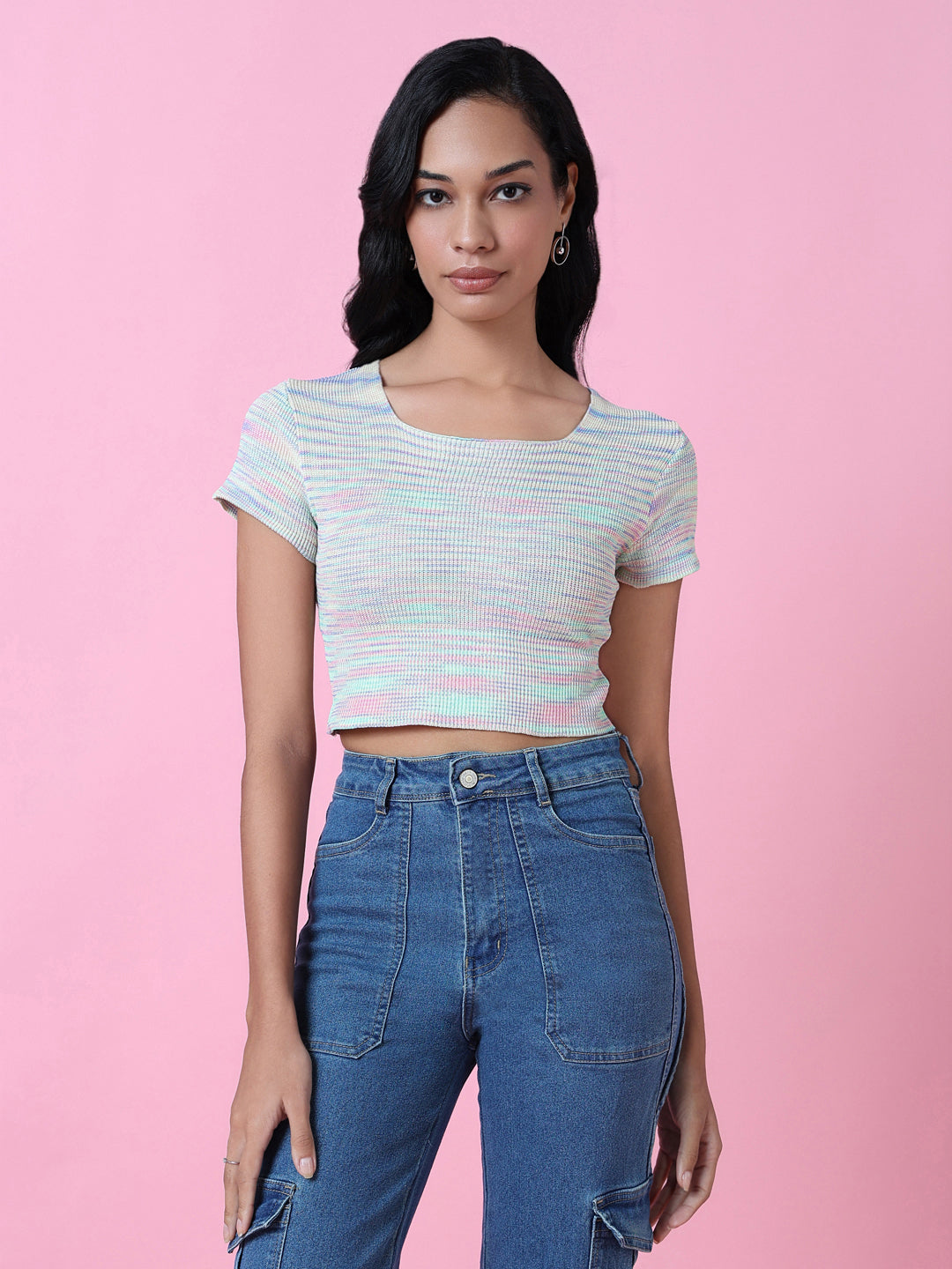 Women Green Solid Crop Top