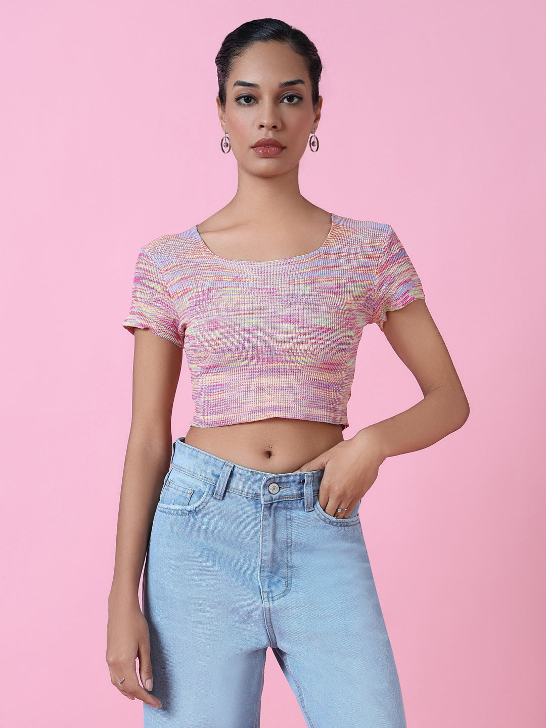 Women Pink Solid Crop Top