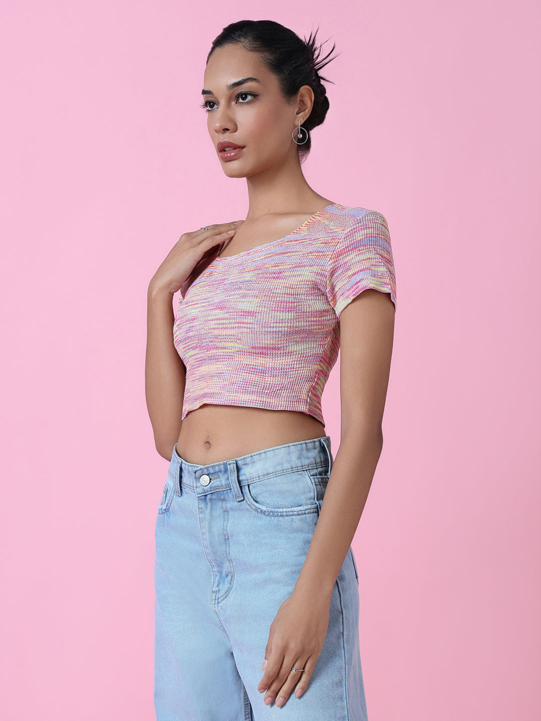 Women Pink Solid Crop Top