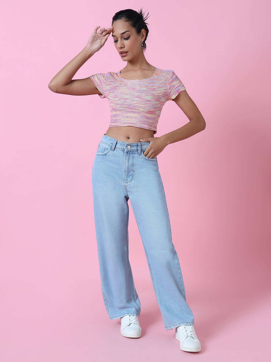 Women Pink Solid Crop Top