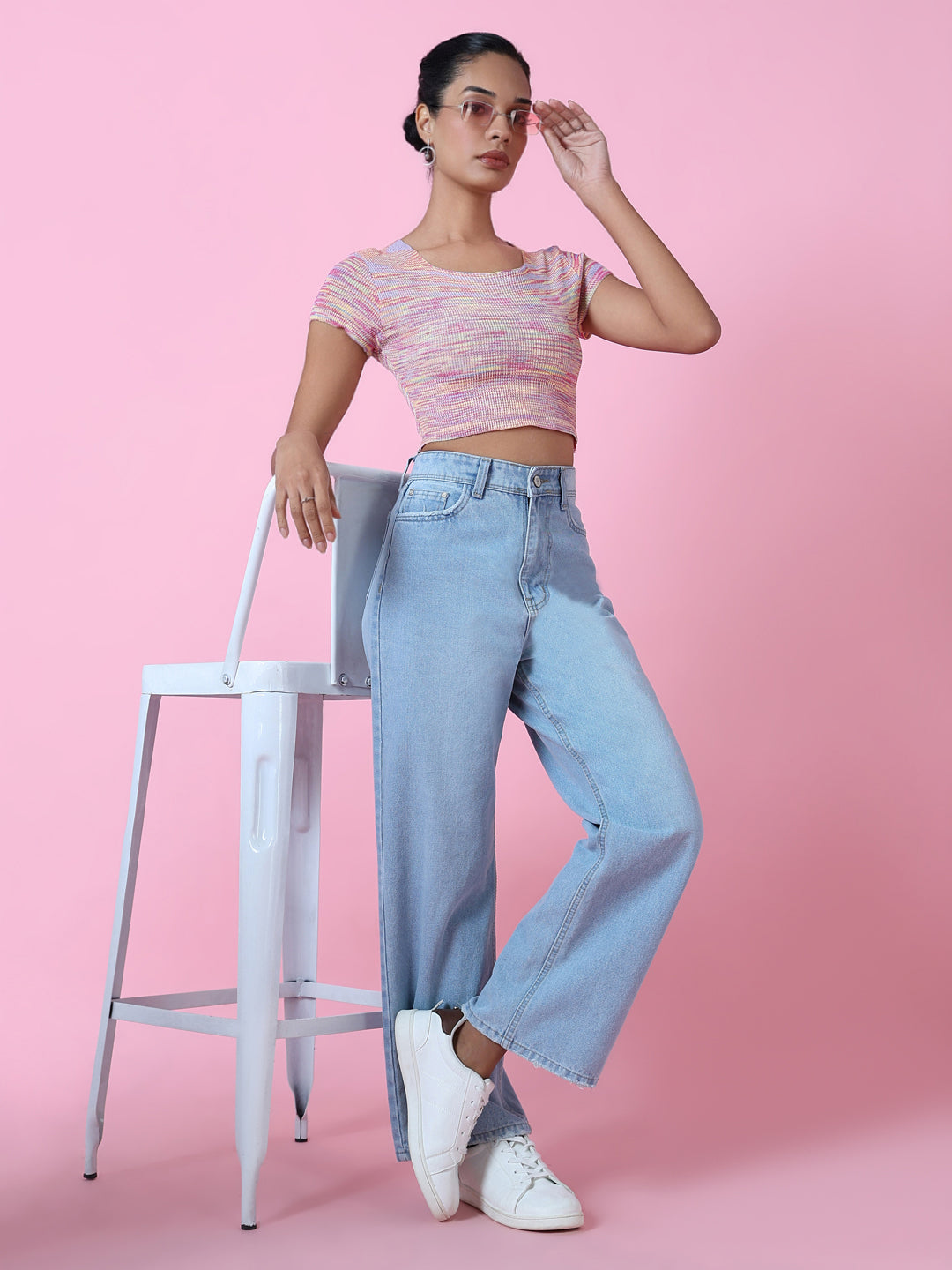 Women Pink Solid Crop Top